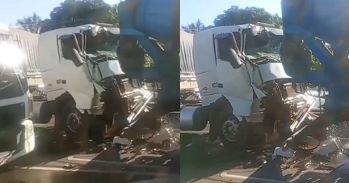 Colisão entre caminhão e betoneira bloqueia trânsito na Av. do Turismo